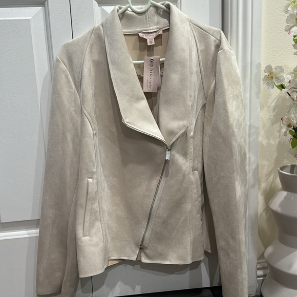 🤍Philosophy Women's Long Sleeve Faux Leather Zip Up Moto Jacket - Picture 5 of 9